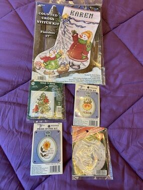 Counted Cross Stitch Kit - Holiday Stocking Design (Red, Green, White)